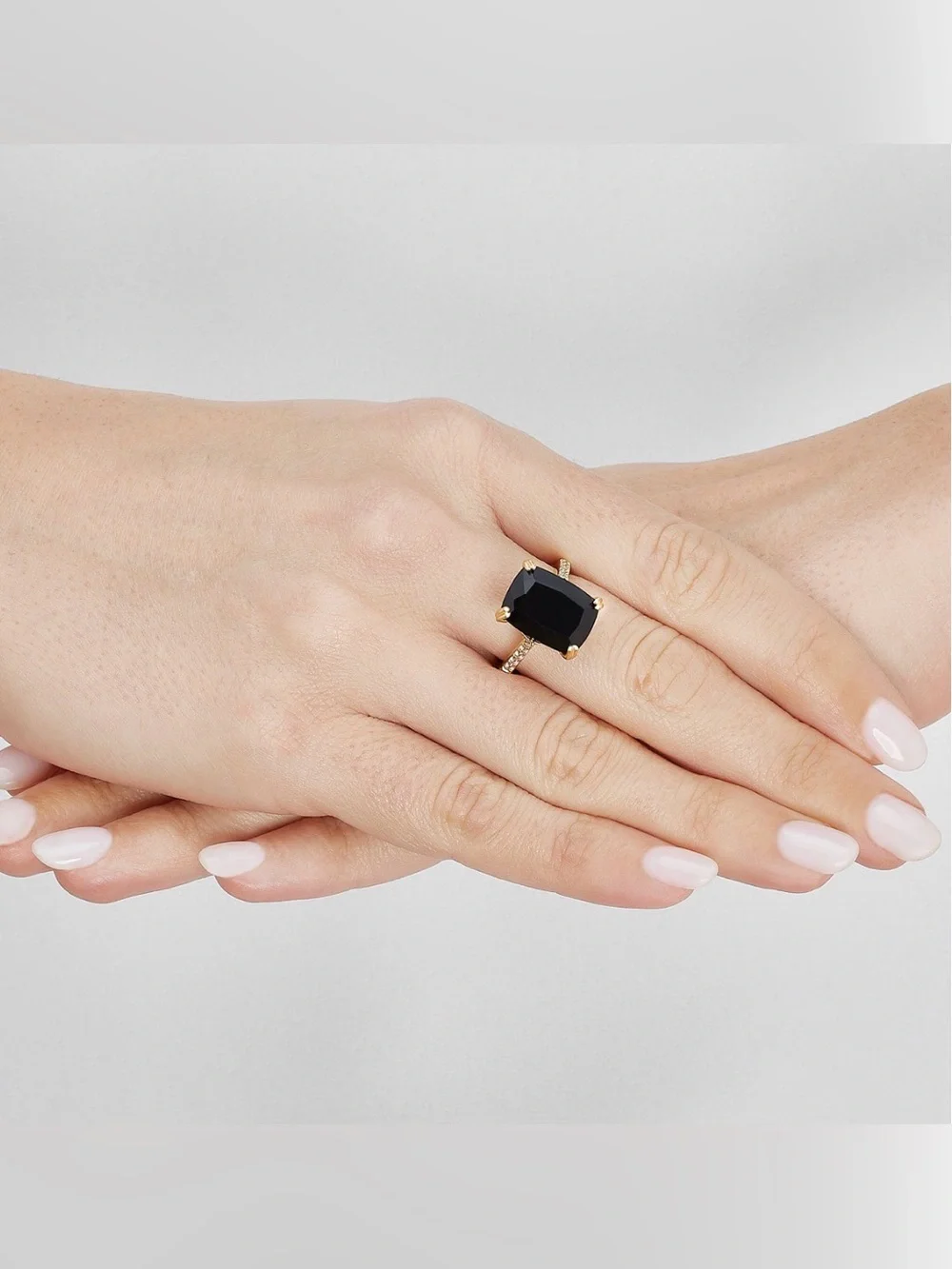 Black Onyx 7.5 CT Statement Ring 14K Gold-Plated 925 Sterling Silver CZ Size 8 💛